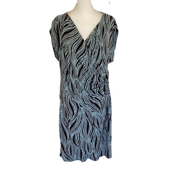 Tommy Bahama Brown and Blue Sheath Dress with V-Neck. Ruched at side. Size L. - Picture 2 of 14